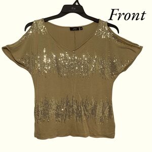 APT 9 Sexy Sequin Glitz and Glam Shimmer Shiny Cold Shoulder Blouse Top M